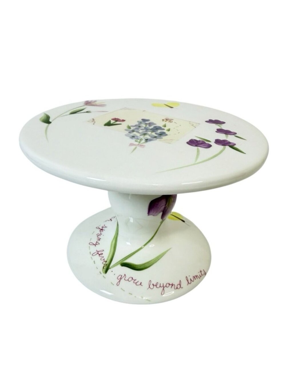 BATH & BODY WORKS Spring 2000 Ceramic Pedestal Candle Holder Floral 5” Diameter